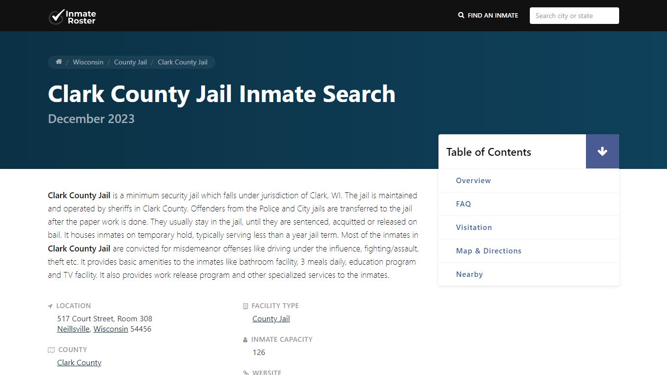 Inmate Search | Clark County Jail - Neillsville, WI